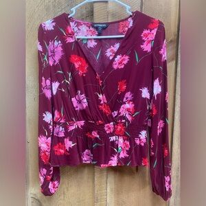 Express Burgundy Floral Wrap Crop Top Size‎ Small 100% Rayon Hand Wash